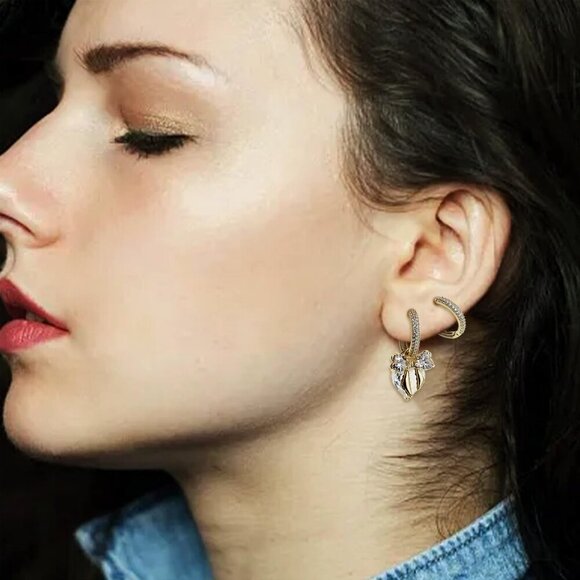 Purple Austrian Crystal Drop Earrings Flower Stud for Women, Large - Picture 2 of 7